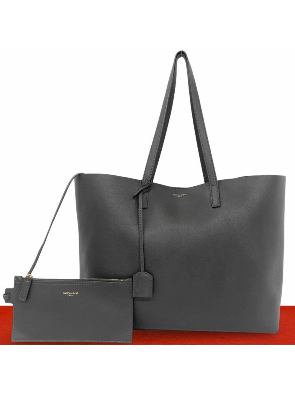 Saint Laurent Paris Shopping YSL Logo Leather Tote Bag Gray